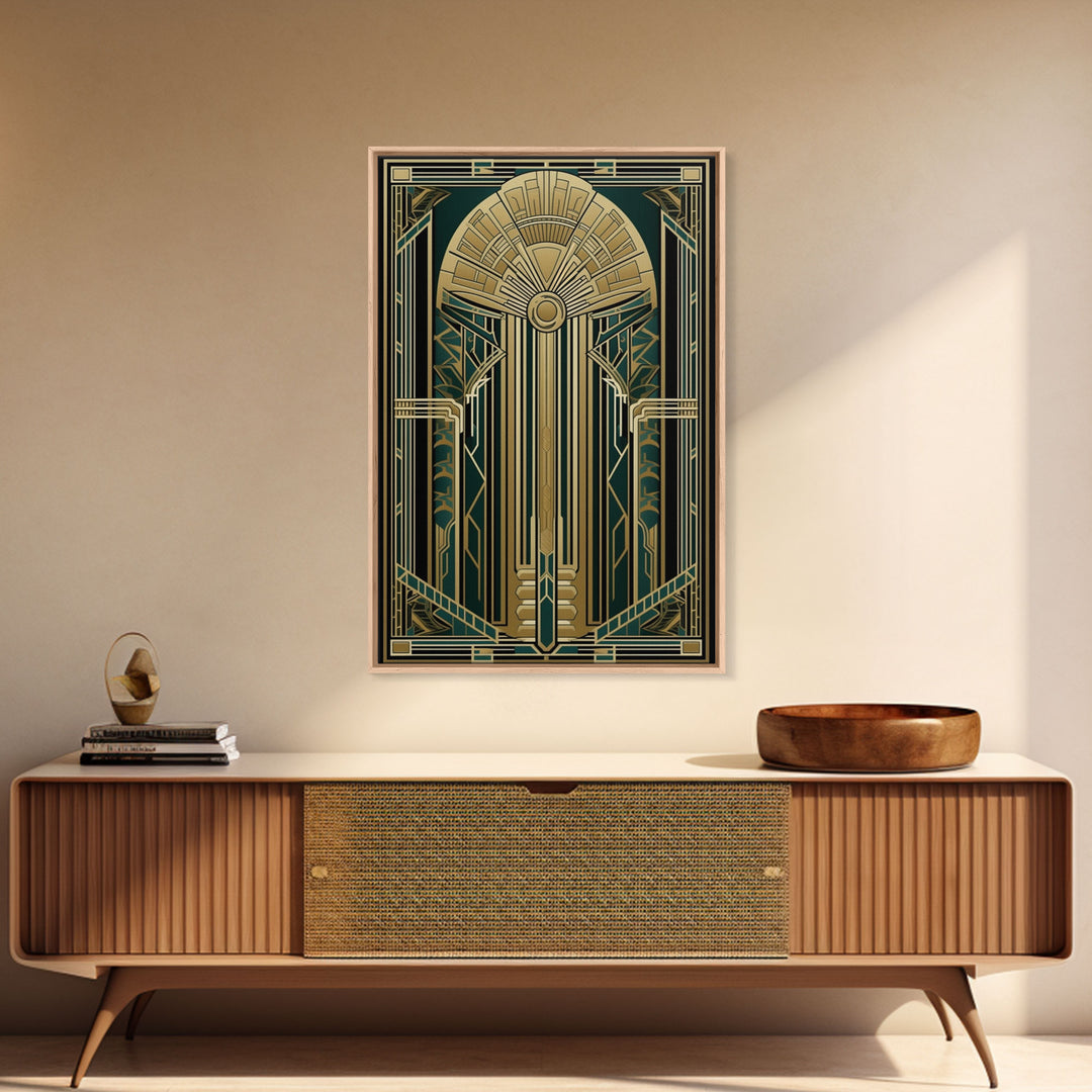 Art Deco Wall art | Framed Canvas Print | Art Deco | Gold & green art | Beautiful art | Midcentury Modern | Office decor | Stained glass art