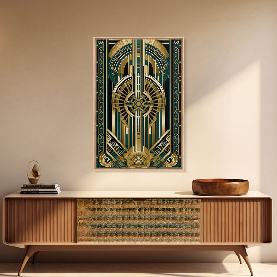 Art Deco Pattern Wall art | Framed Canvas Print | Art Deco | Gold & green art | Wonderful art | Lines art | Geometric art | Living room art