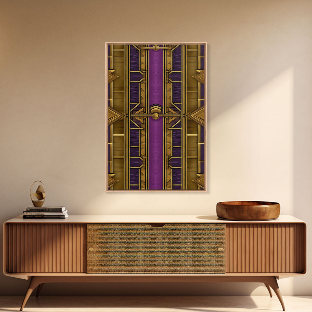 Midcentury Modern Wall art, Framed Canvas Print, Art Deco, Canvas Wall art, Gold & purple art, Geometric art, Colorful painting, Wall art