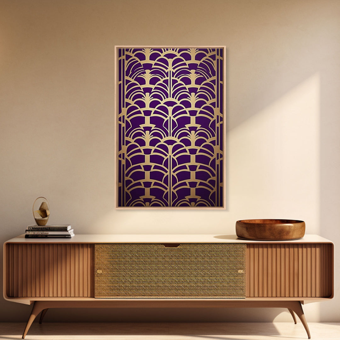 Midcentury Modern Wall art - Framed Canvas Print - Art Deco-  Office decor - Purple & gold art - Ornament art - Abstract art - Geometric art