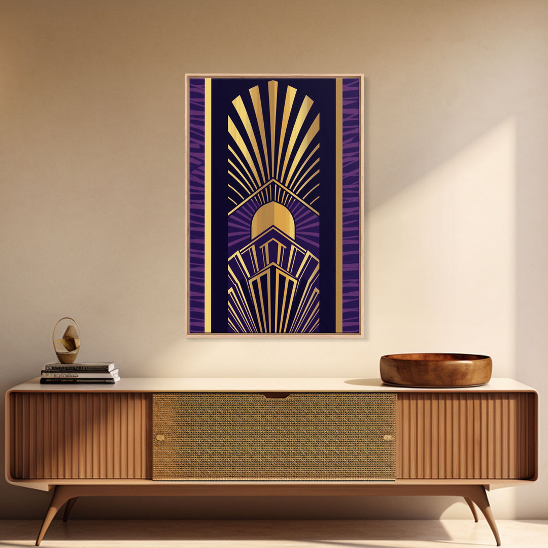 Midcentury Modern Wall art - Framed Canvas Print - Art Deco - Wall art - Purple & gold art - Ornament art - Patterns art - Geometric art