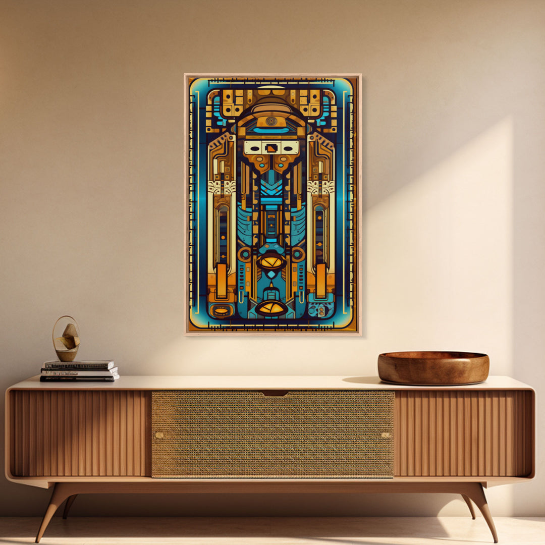 Midcentury modern Wall art, Framed Canvas Print, Art Deco, Patterns art, Gold & blue art, Living room art, Abstract art, Antique painting