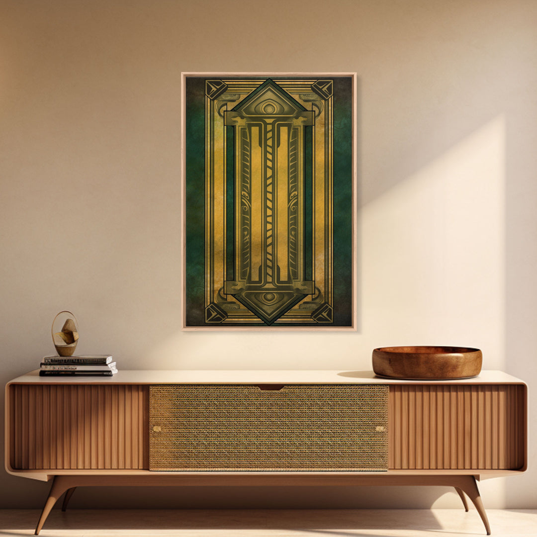 Midcentury Modern Wall art, Framed Canvas Print, Art Deco, Gold & green art, Framed painting, Wall decor, Beautiful art, 1930s Style Art