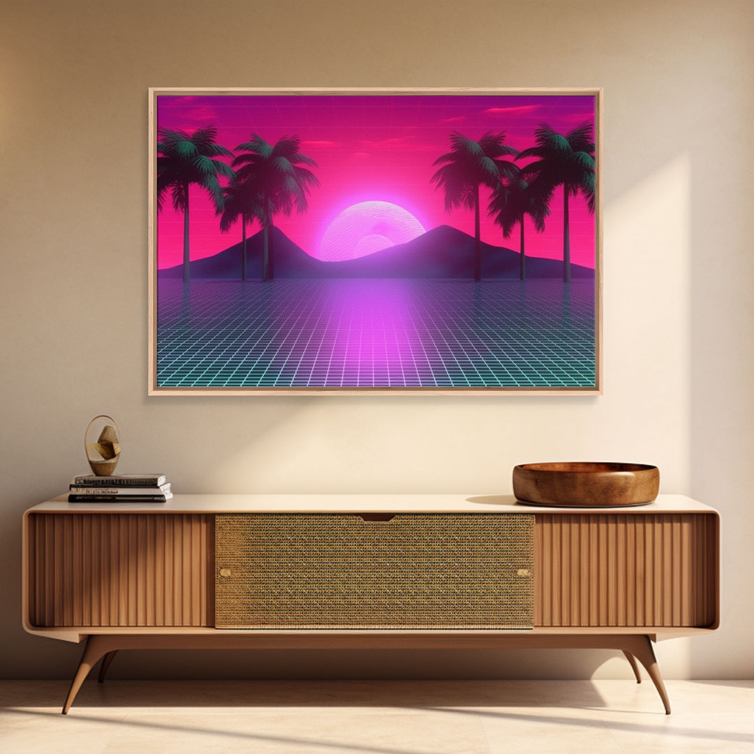 Landscape Wall Art | Framed Canvas Print | Living room art | Vaporwave Style | Retro | Neon Art | Wonderful art | Portrait | Outrun Style