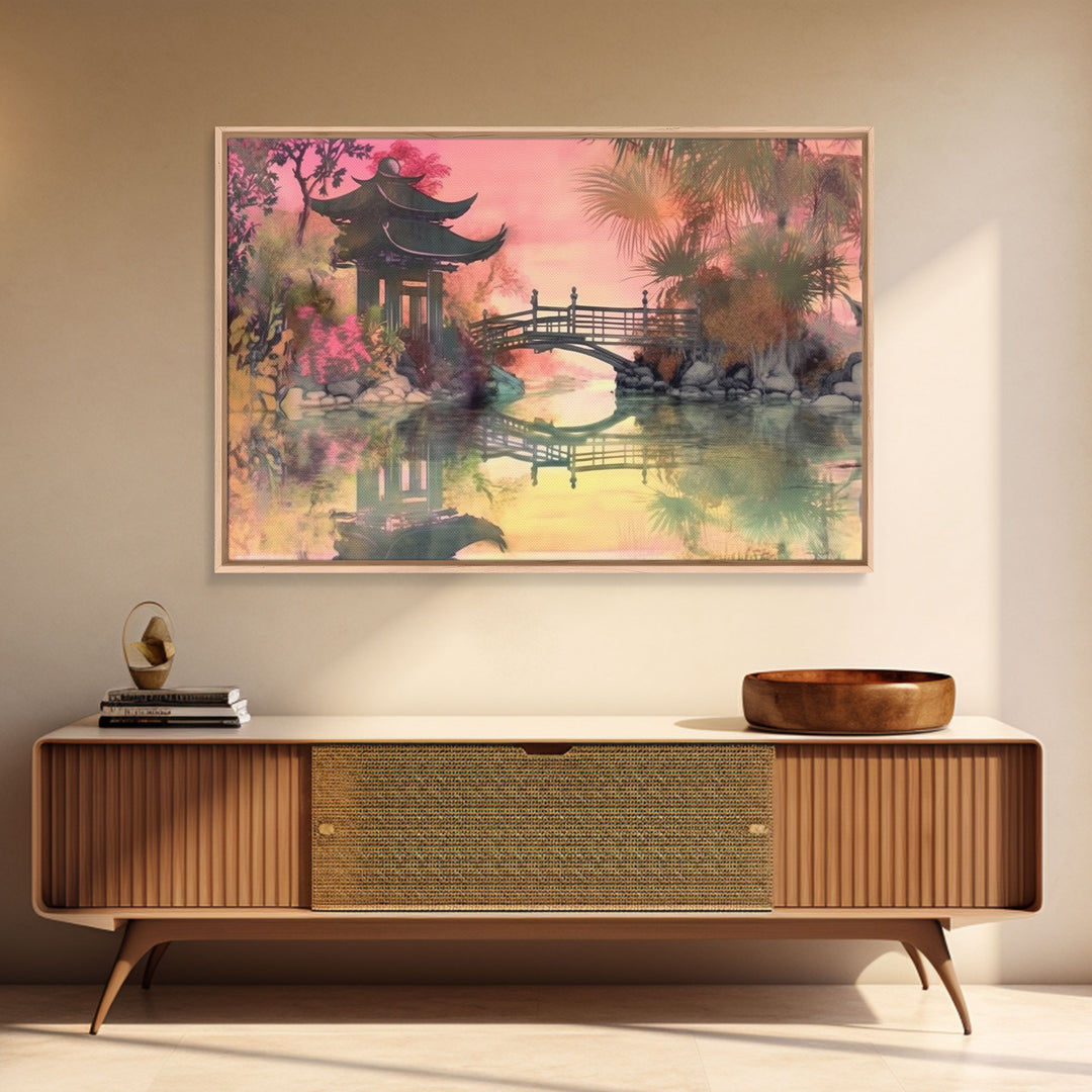 Oriental painting Wall art, Framed Canvas Print, Pop Art Style, Living room art, Original painting, Canvas art, Nature art, Japanese Pagoda