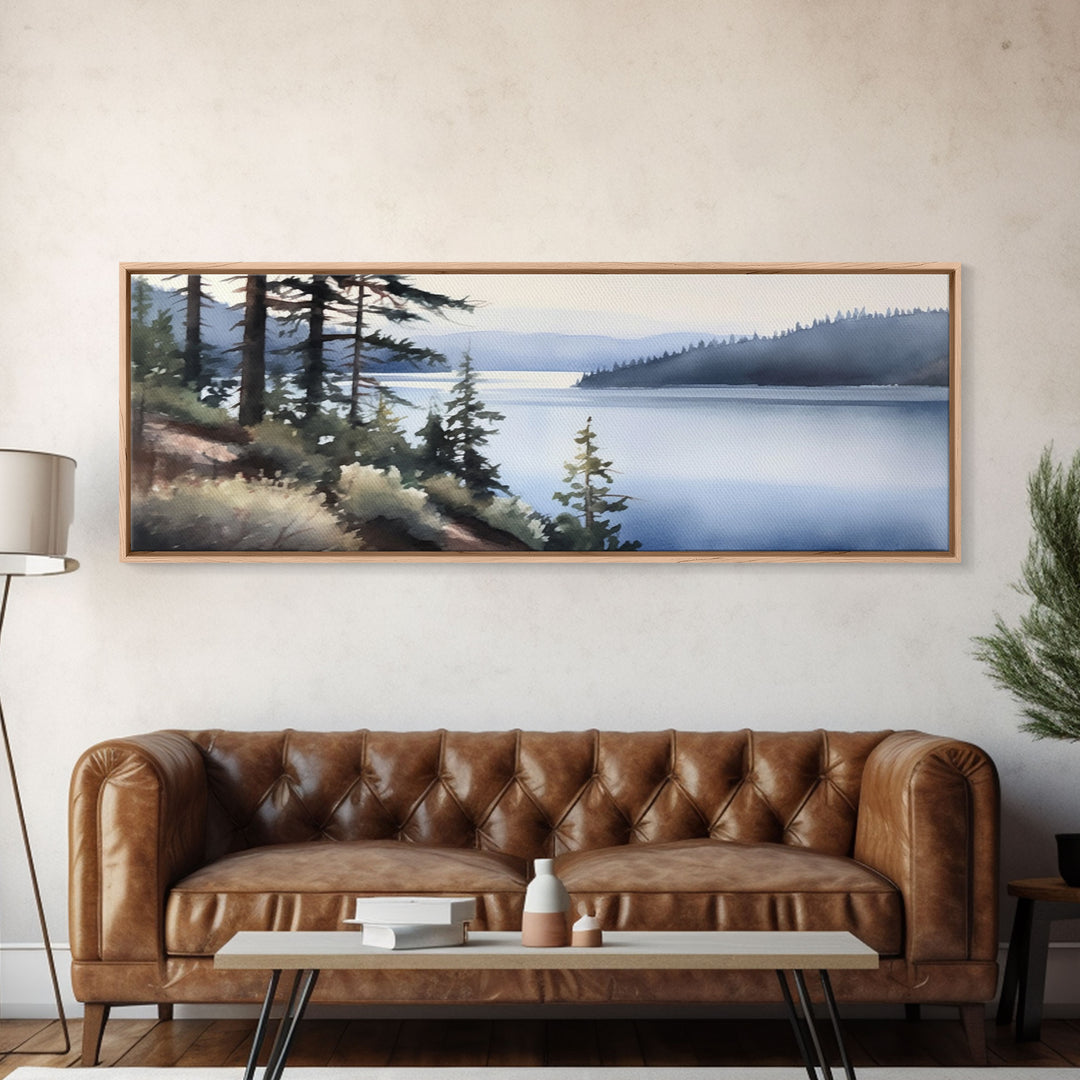 Watercolor Lake Wall Art Print, Nature, Water, Trees, River, Wall Decor, Large Canvas Art Print, Panoramic, Wall Art, Canvas Print