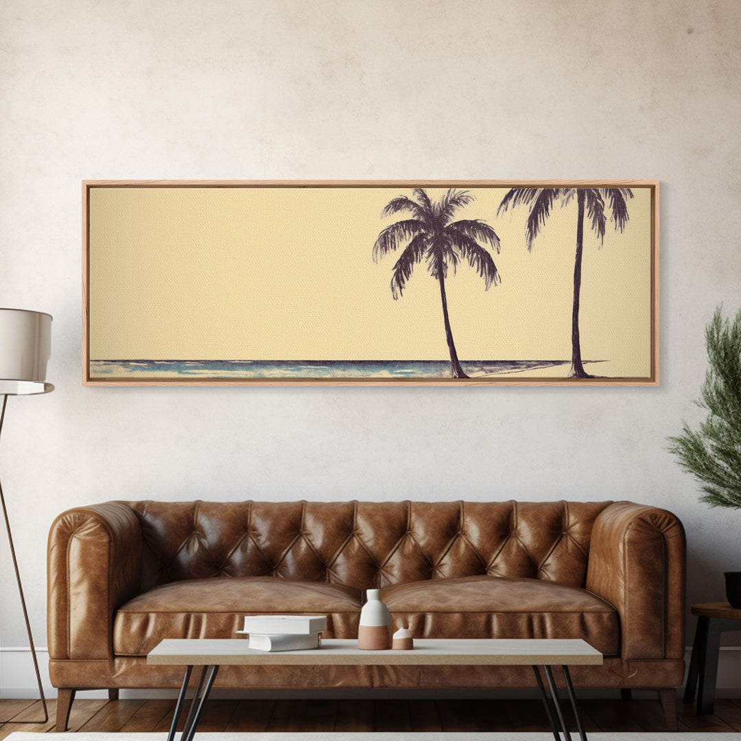 Minimalist Beach Canvas Art Print, Palm Trees, Tropical Beach, Canvas Wall Art Beach, Wall Decor, Panoramic, Wall Art, Canvas Print