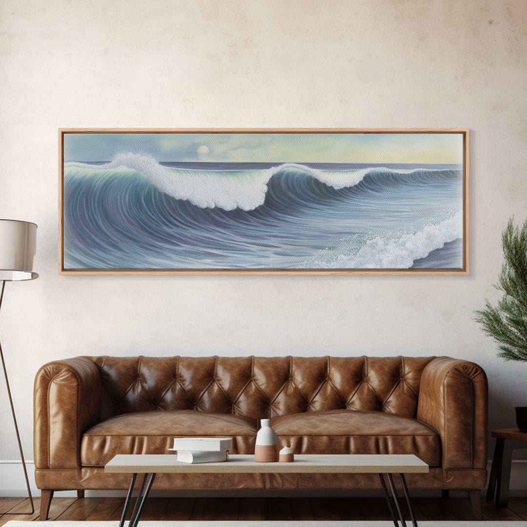 Ocean Waves Wall Art Canvas Print, Minimalist Ocean Art, Seascape Wall Decor, Green Ocean Wall Art, Panoramic, Wall Art, Canvas Print