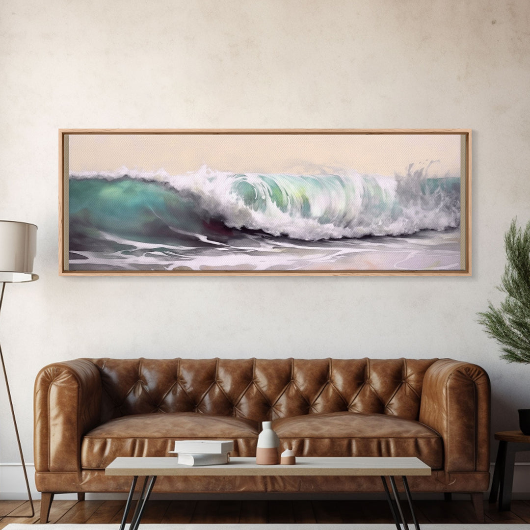 Green Ocean Wall Art Canvas Print, Minimalist Ocean Art, Seascape Wall Decor, Ocean Waves Art Framed, Panoramic, Wall Art, Canvas Print