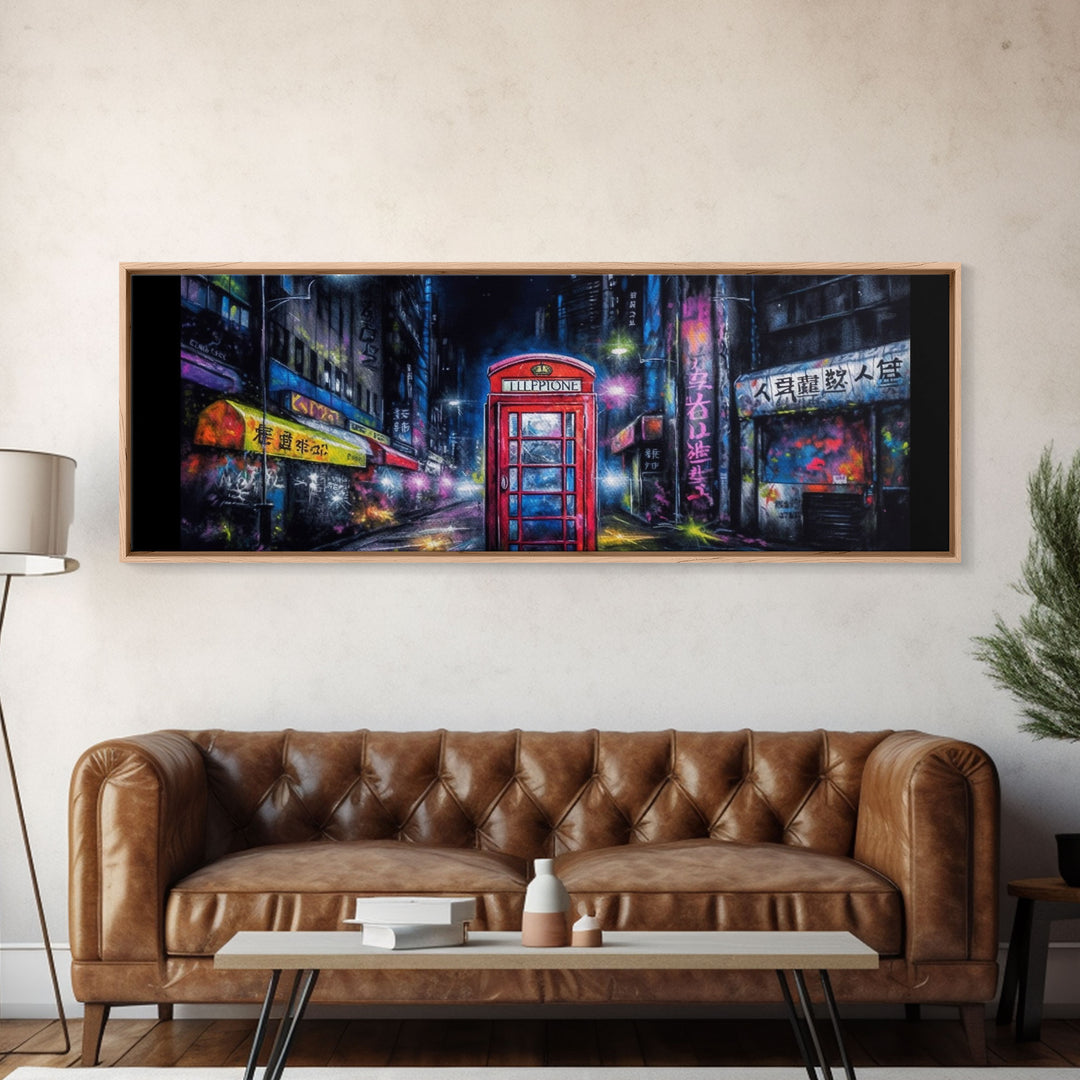 Asian Steet Wall Art, Telephone Booth Art Print, Abstract Canvas Print, Framed Canvas Print, Wall Decor, Panoramic, Wall Art, Canvas Print