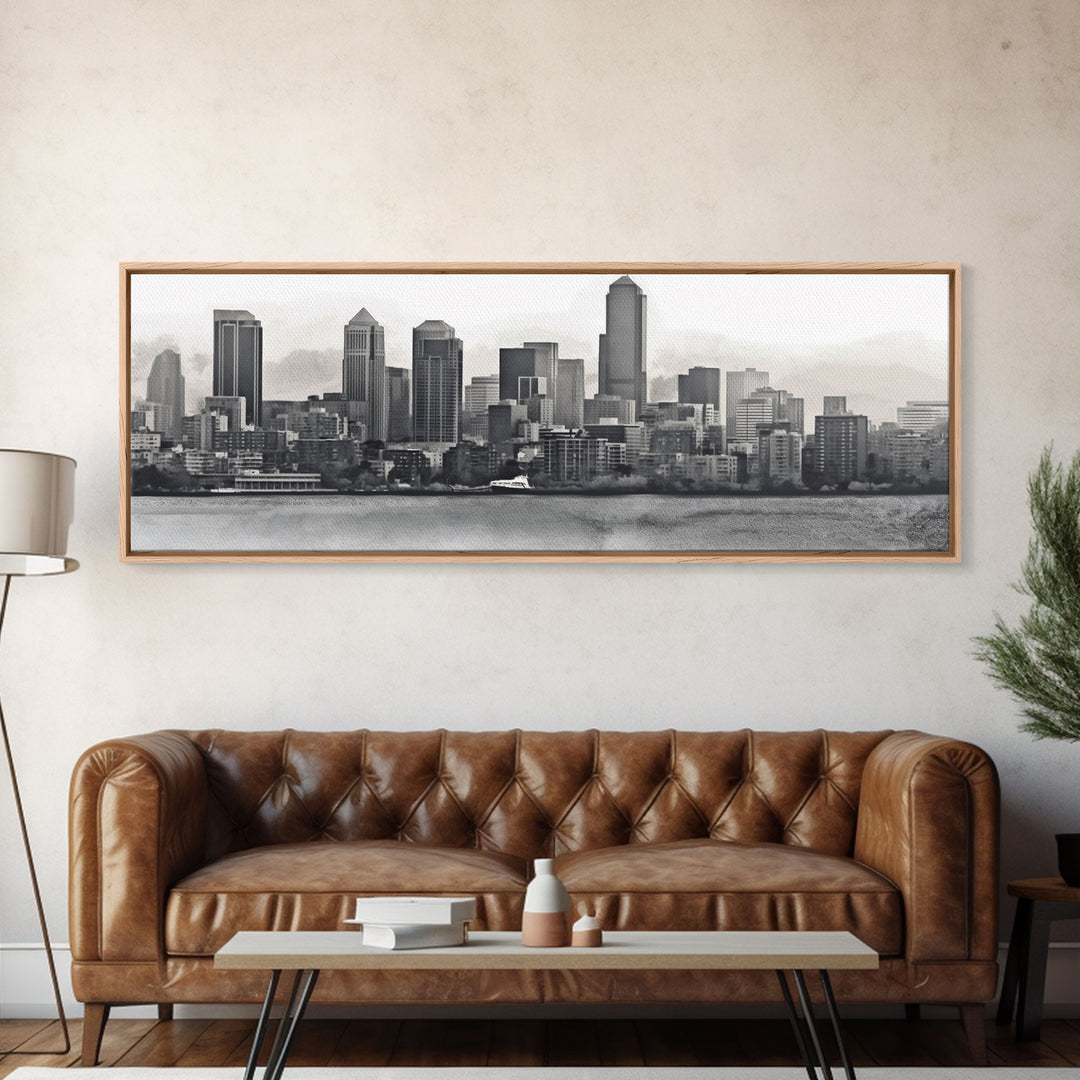 Cityscape Wall Art, City Skyline Wall Art, Black And White Large Art Print, Wall Decor, Framed Canvas, Panoramic, Wall Art, Canvas Print