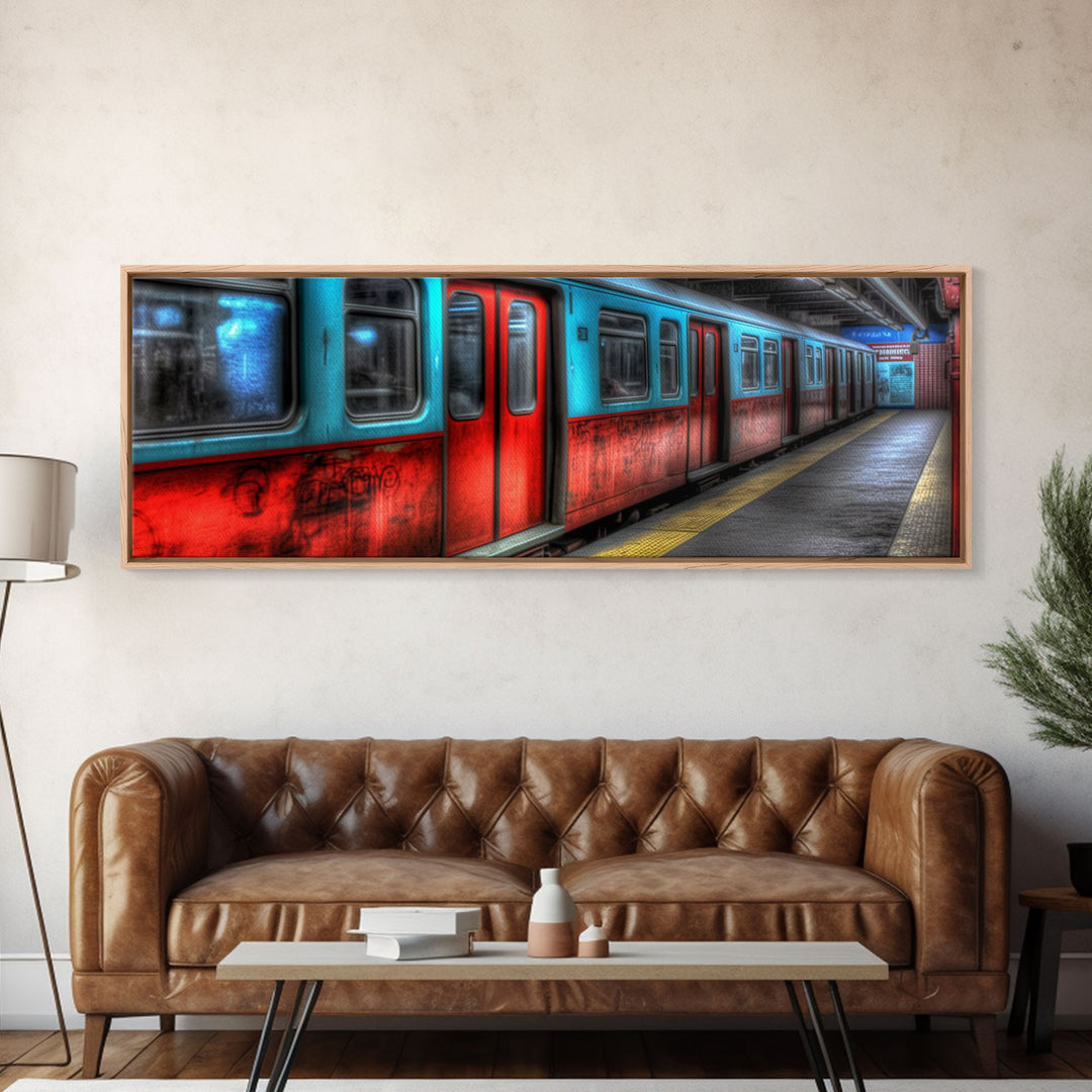 Subway Station Wall Art Print, Subway Train, Urban Wall Art, Wall Decor, Urban Art, Framed Canvas Print, Panoramic, Wall Art, Canvas Print