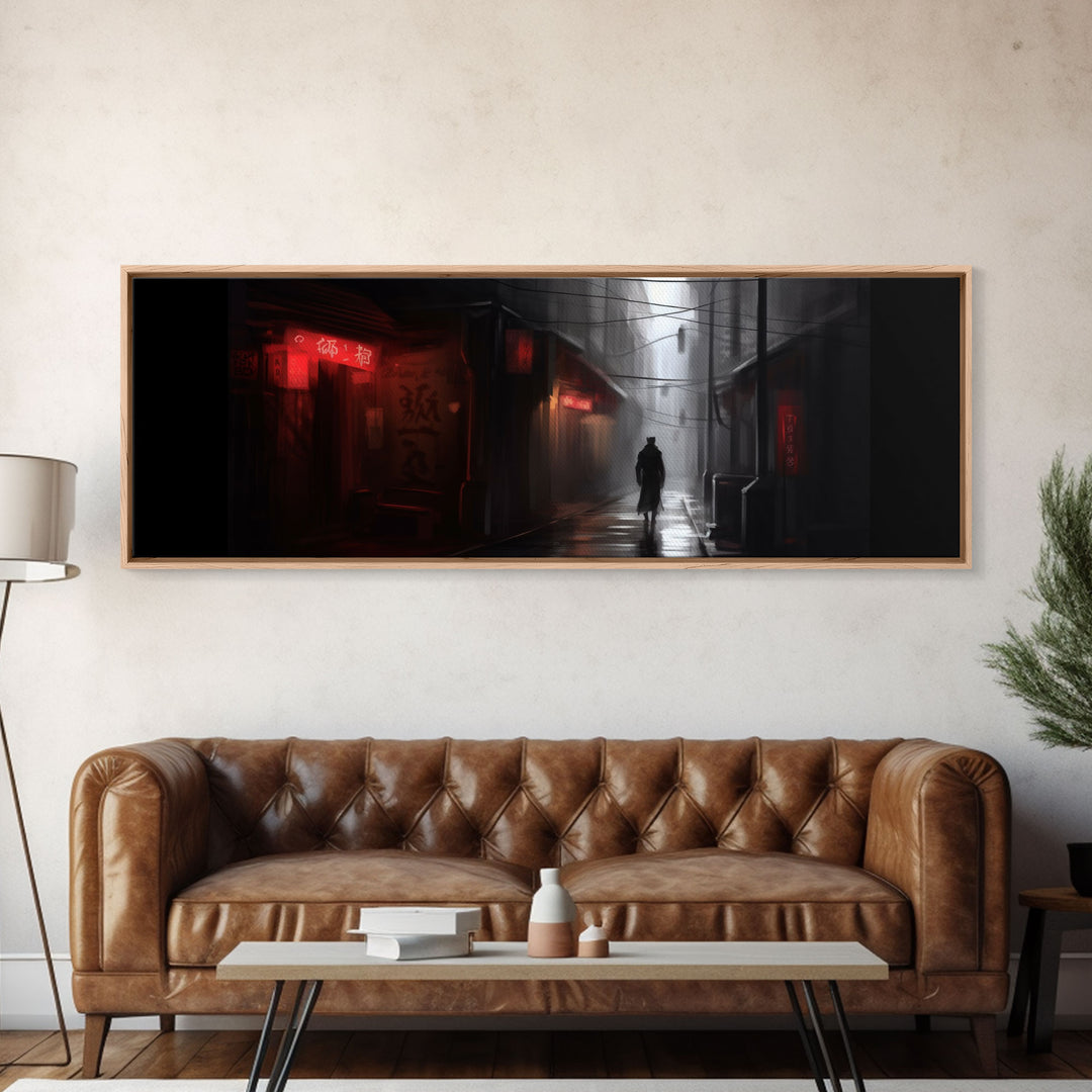 City Canvas Art Print, Asian City Art, Dark Night Street Art, Abstract Urban Art, Large Urban Art, Panoramic, Wall Art, Canvas Print