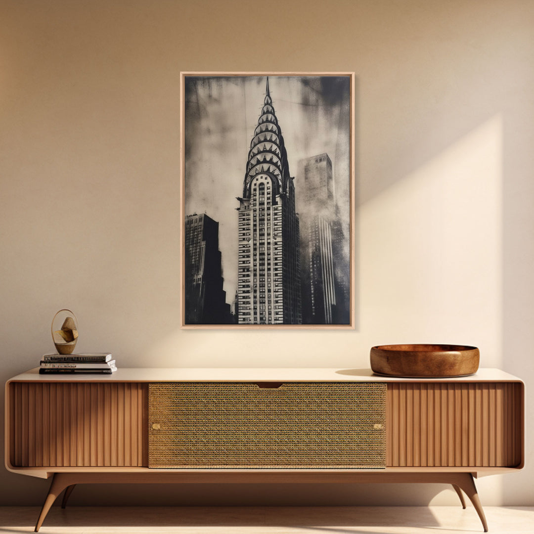 Chrysler Building Painting Framed Canvas Print, NYC Art, Art Deco Wall Decor, New York City Historic Art