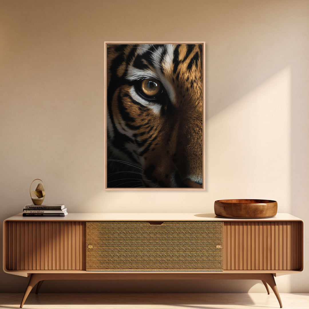 Eye Of Tiger, Tiger Portrait, Big Cat Art, Framed Canvas Print, Tiger Photography, Wildlife Photo, Wood Frame Art