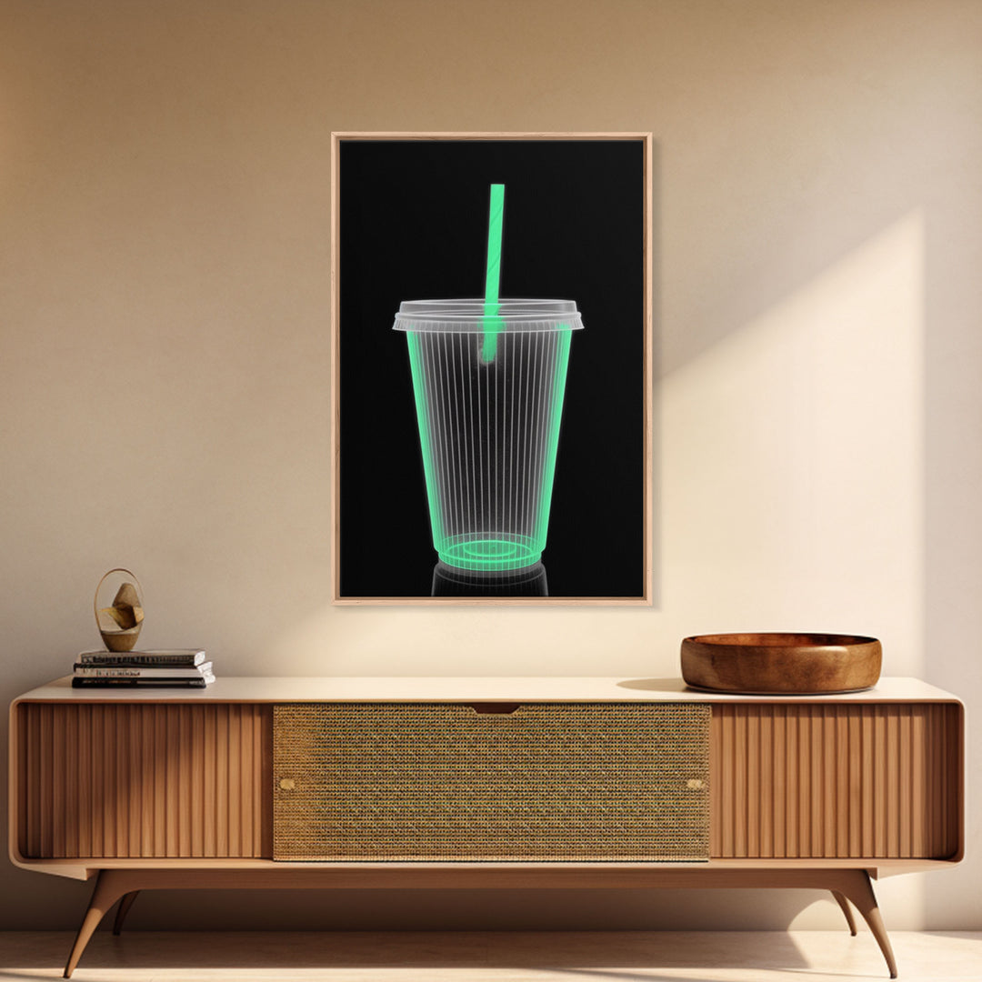 Disposable Plastic Cup Wall Art, Green Cup, Kitchen Wall Art, Minimalist Print, Wall Decor, Canvas Print, Wall Art, Framed Canvas