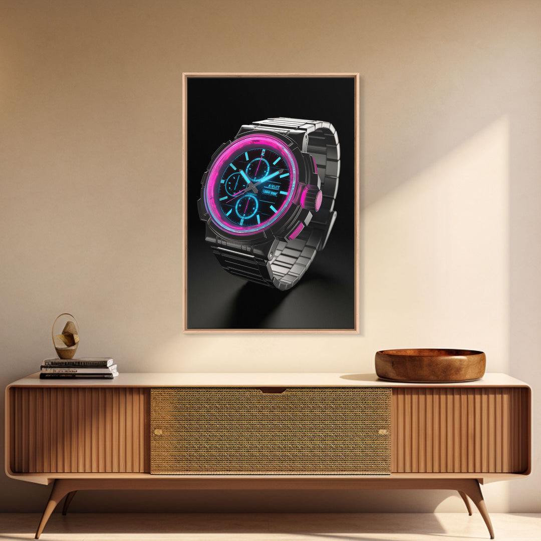 Wrist Watch Wall Decor, Retro Watch Wall Art, Pink, Teal, Minimalist Print, Wall Decor, Canvas Print, Wall Art, Framed Canvas