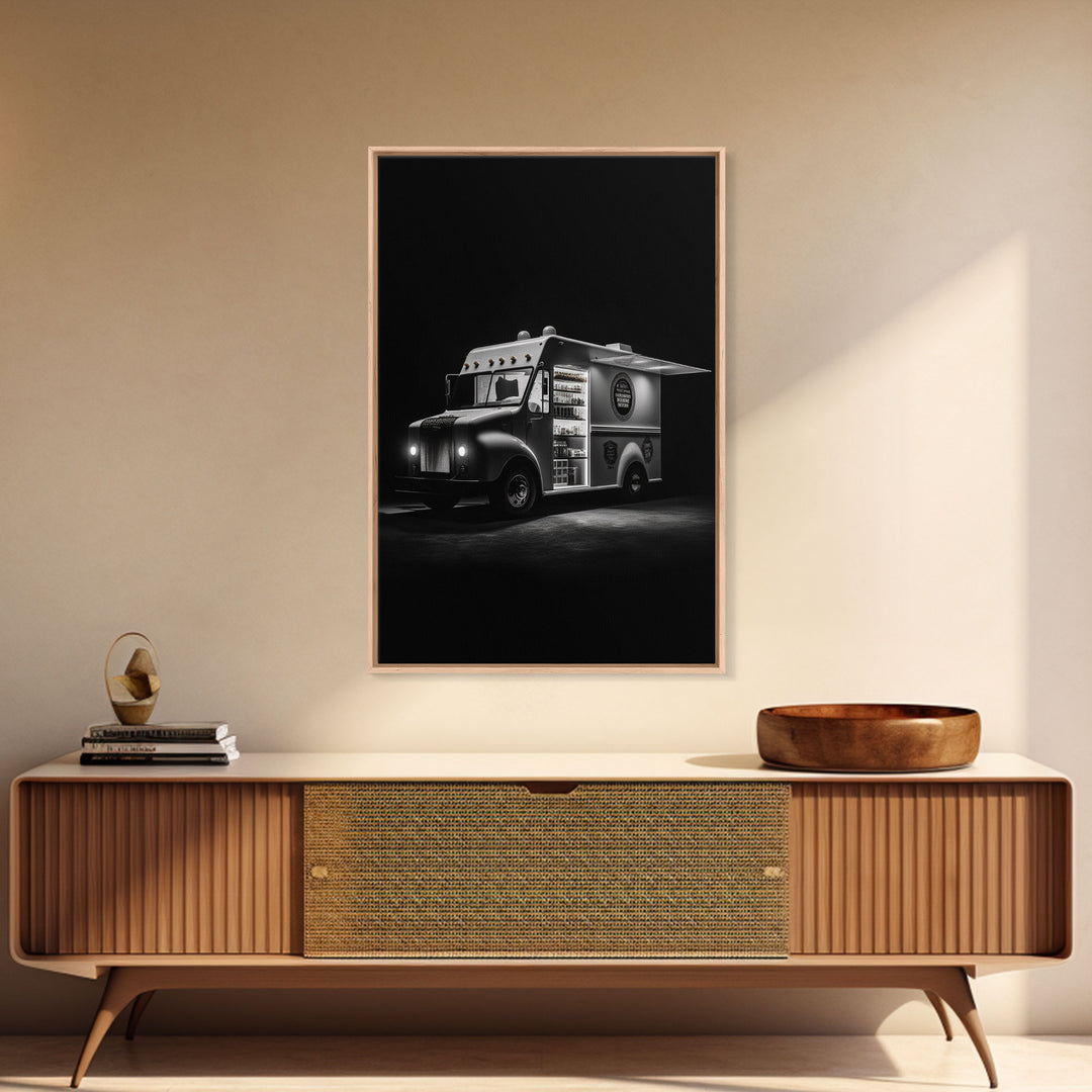 Food Truck Wall Art, Truck Wall Decor, Food Art, Black And White Art, Minimalist Print, Wall Decor, Canvas Print, Wall Art, Framed Canvas