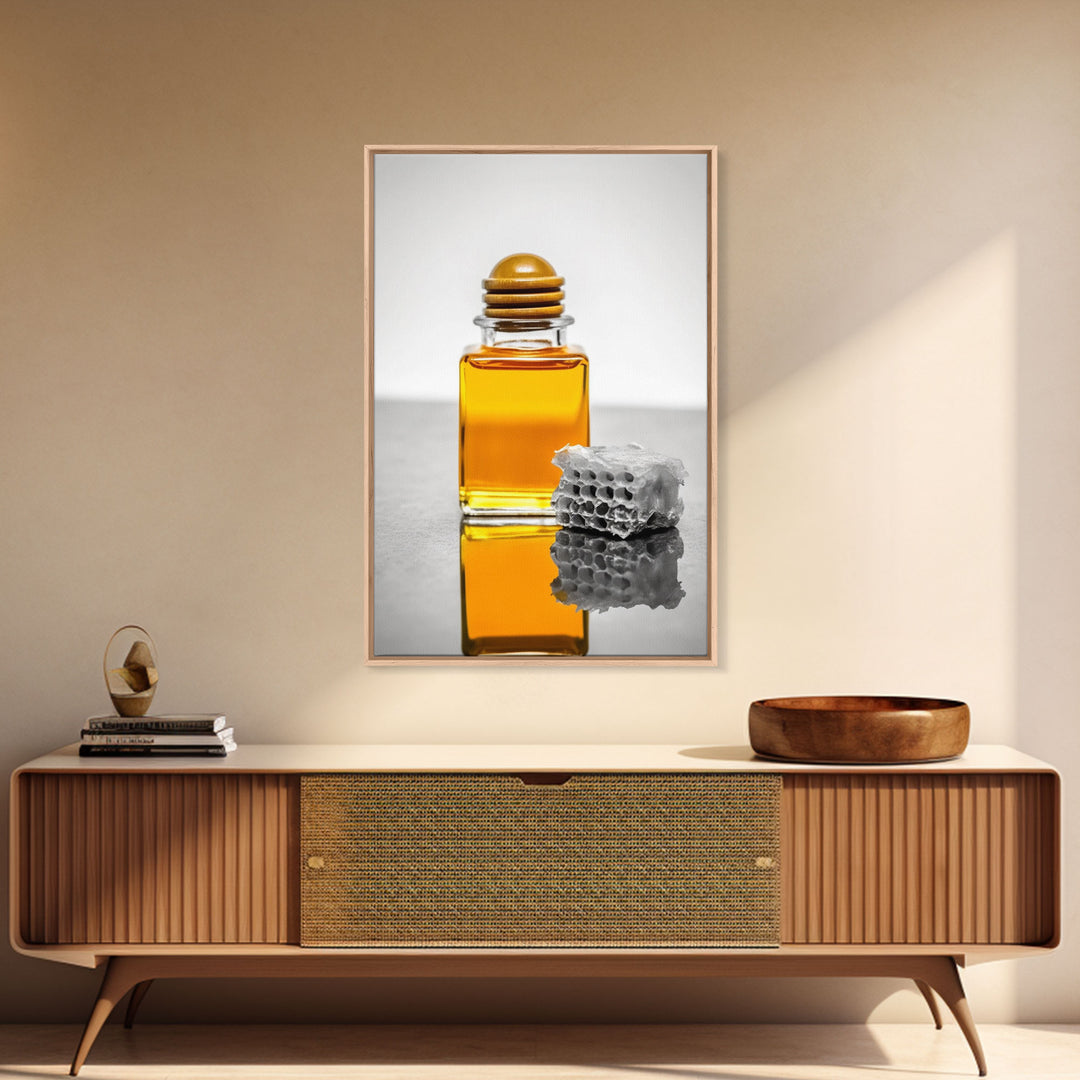 Honey Bottle Wall Art, Kitchen Wall Art, Honey Jar Print, Minimalist Art, Wall Decor, Canvas Art, Wall Art, Framed Canvas Wall Decor