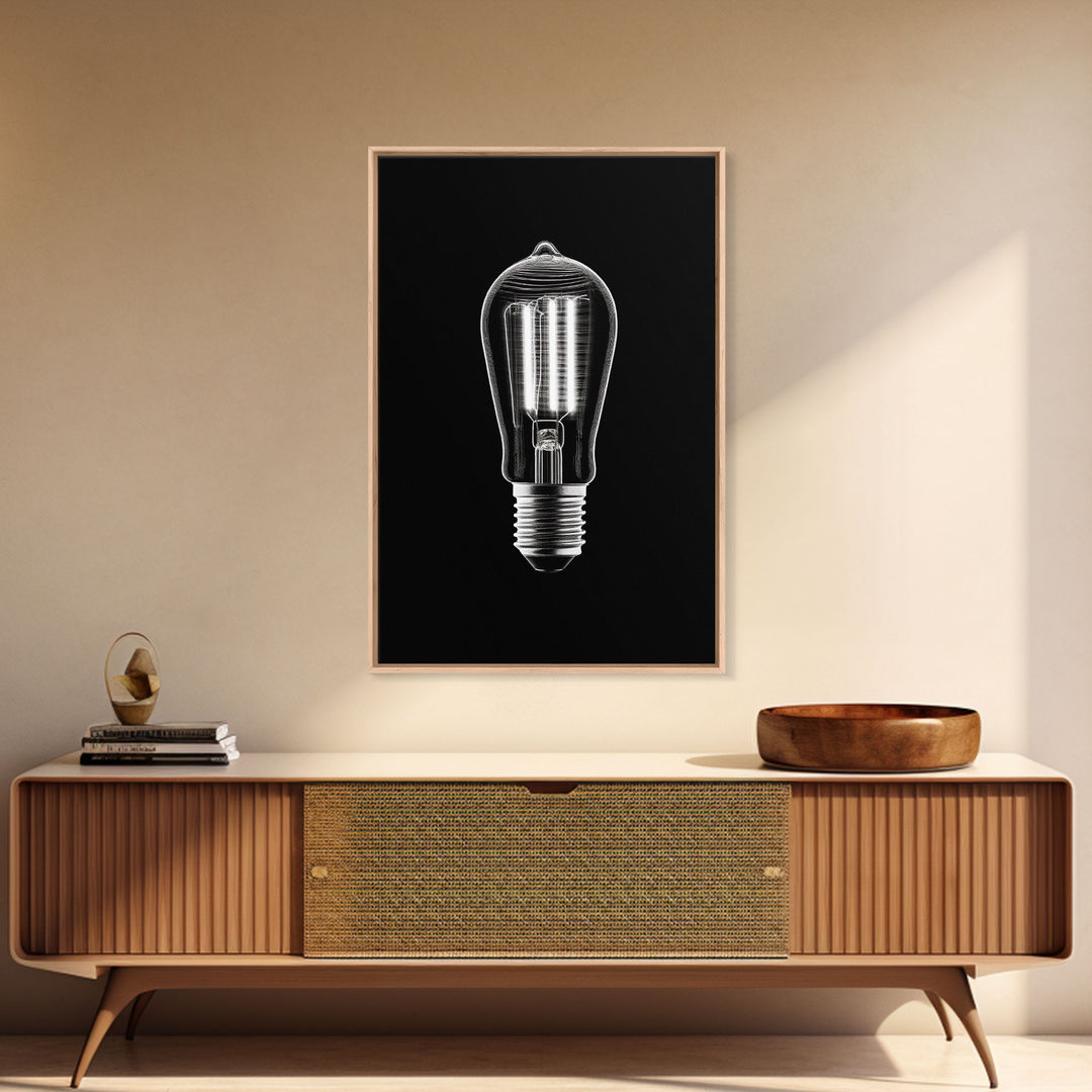 Light Bulb Wall Decor, Light Wall Art, Garage Art Print, Minimalist Print, Wall Decor, Canvas Print, Wall Art, Framed Canvas