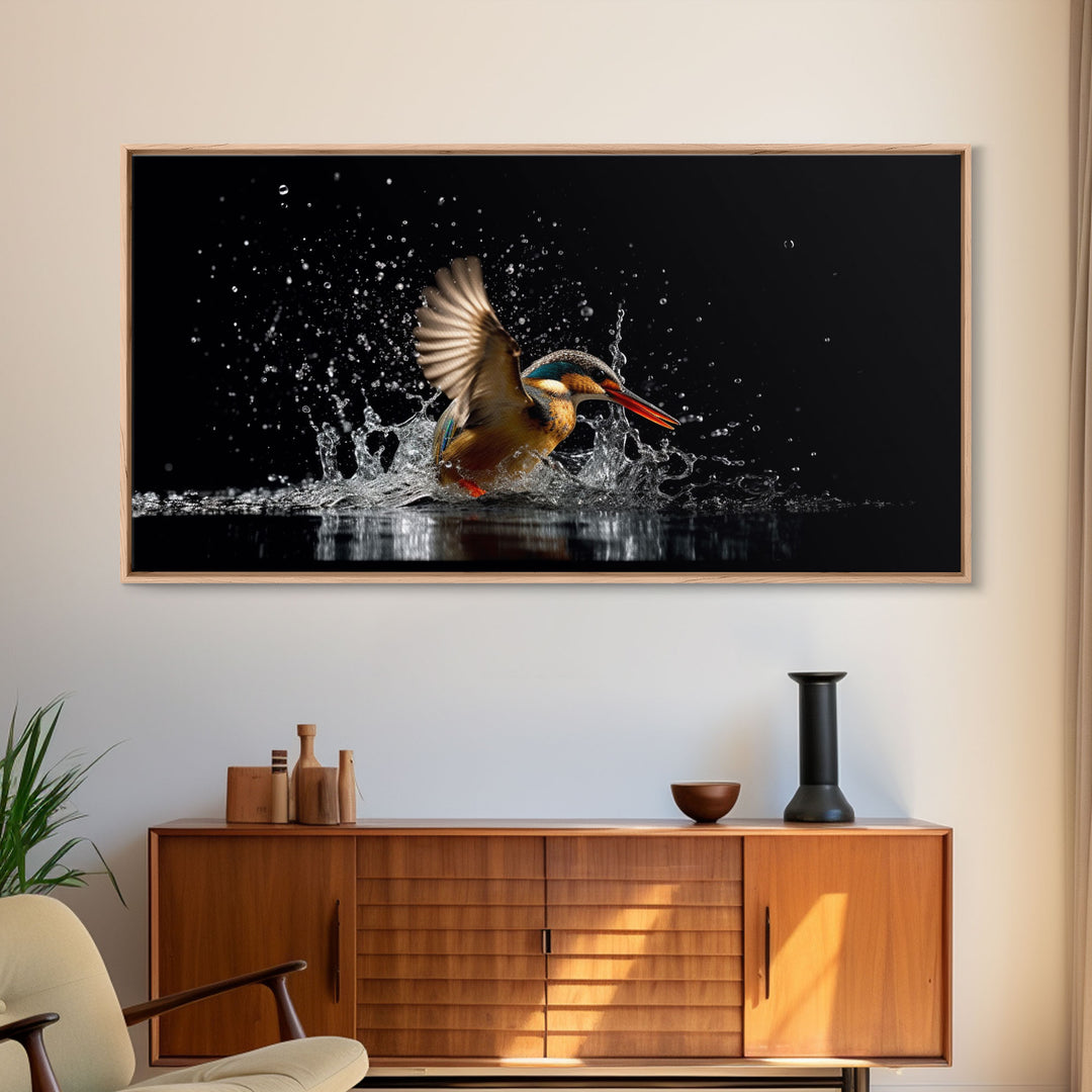 Kingfisher Wall Decor, Bird Wall Art, Nature Wall Decor, Animal Wall Art, Panoramic Wall Decor, Canvas Print, Wall Art, Framed Canvas Art