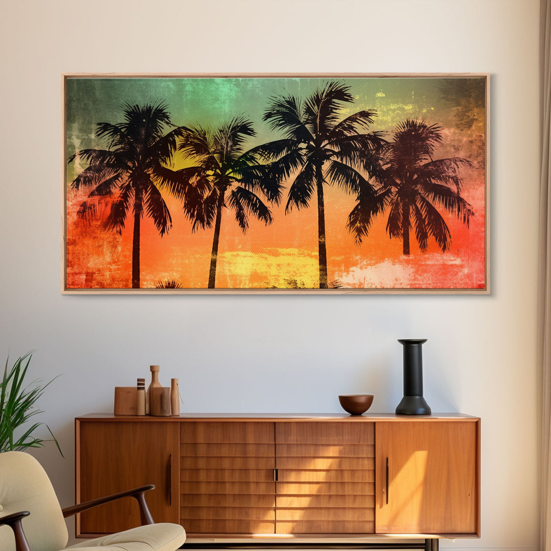 Tropical Wall Art, Sunset Wall Decor, Palm Trees Wall Art, Abstract Art, Panoramic Wall Decor, Canvas Print, Wall Art, Framed Canvas Art