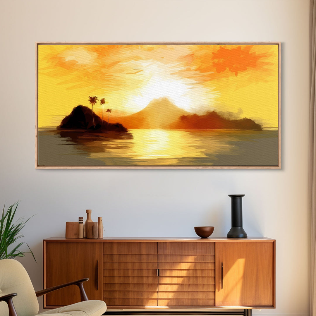 Island Seascape Wall Art, Sunset Wall Decor, Ocean Art, Nature Wall Art, Panoramic Wall Decor, Canvas Print, Wall Art, Framed Canvas Art