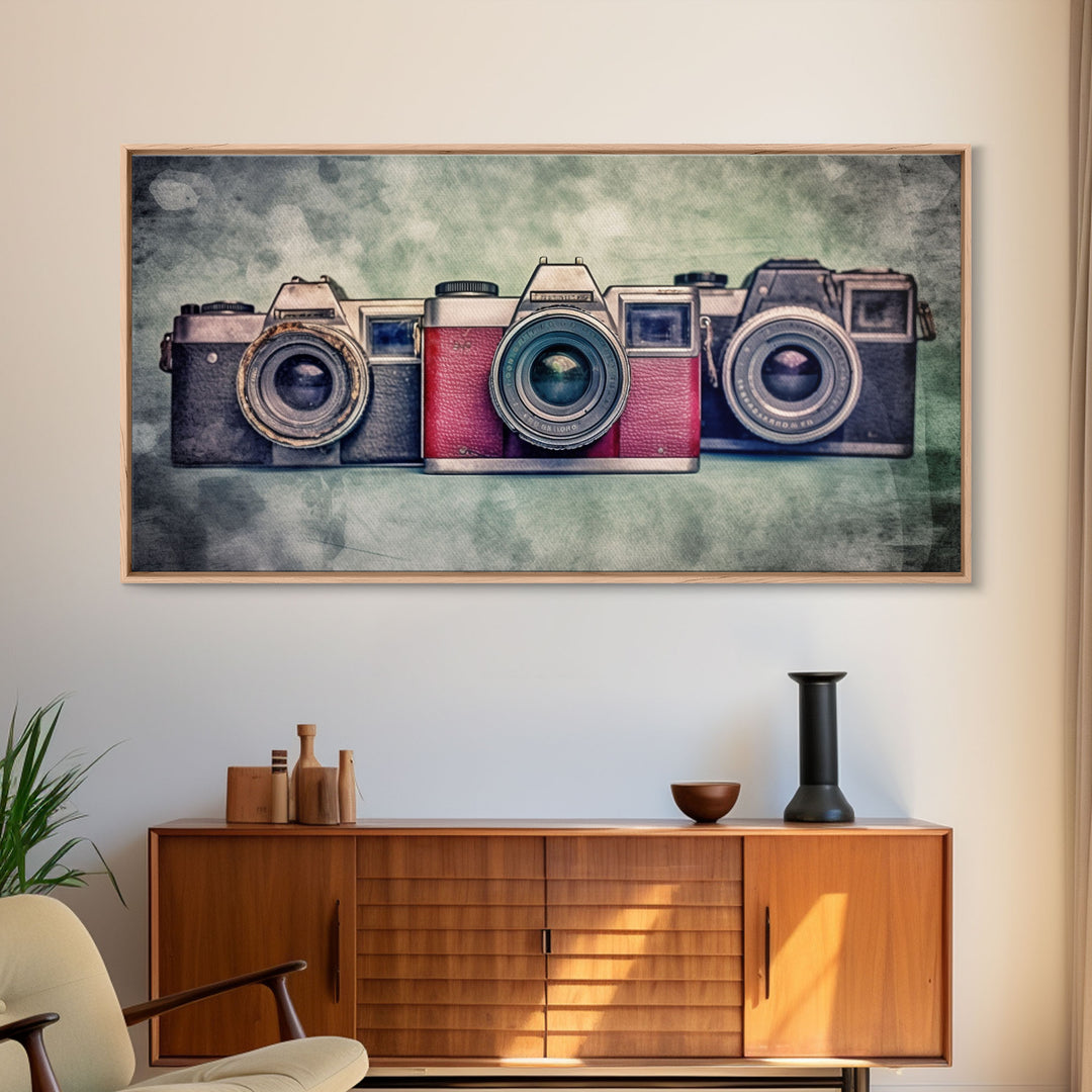 Film Camera Wall Decor, Retro Camera Wall Art, Red Camera, Photography Art, Panoramic Wall Decor, Canvas Print, Wall Art, Framed Canvas Art