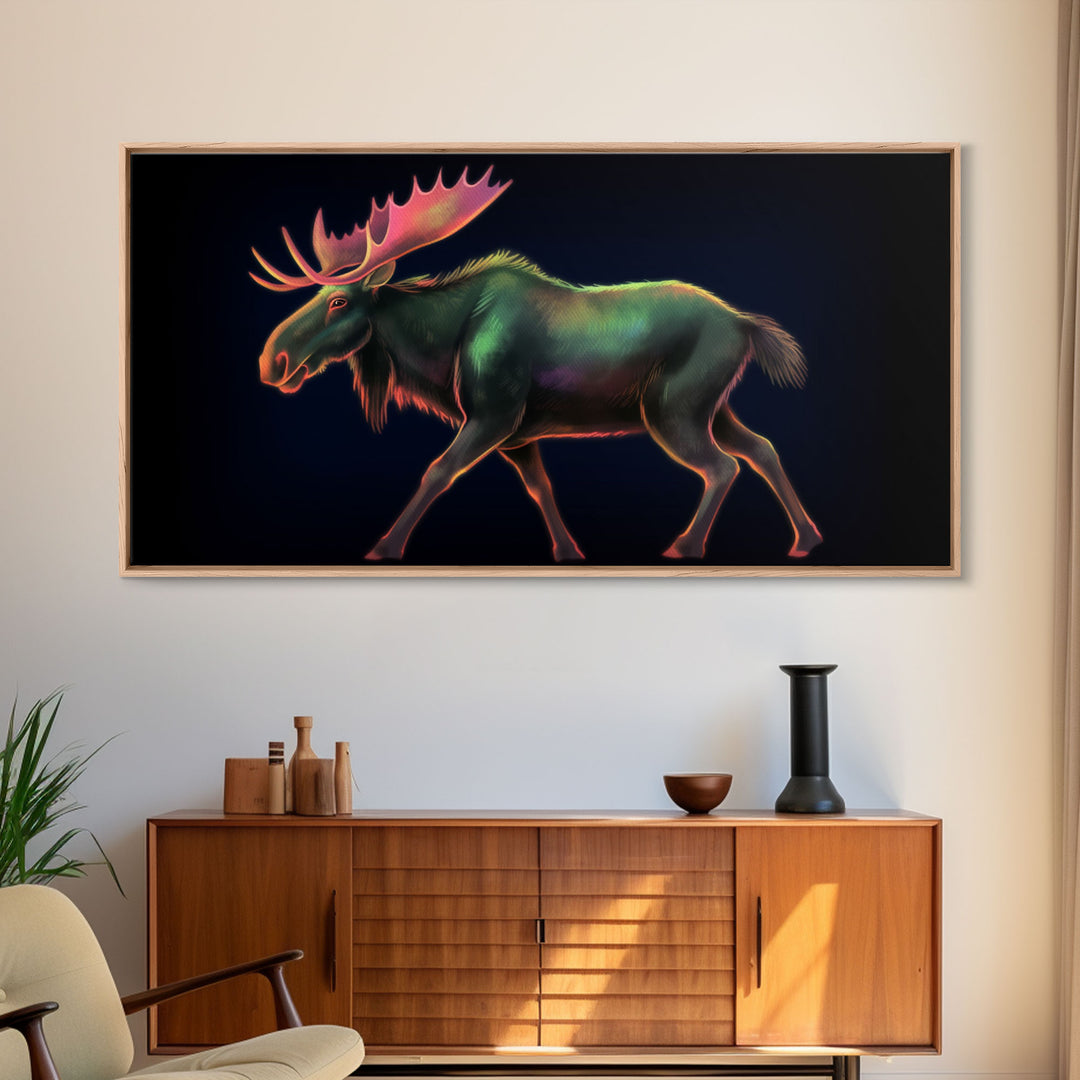 Abstract Moose Wall Art, Animal Art Print, Nature, Minimalist Wall Art, Panoramic Wall Decor, Canvas Print, Wall Art, Framed Canvas Art