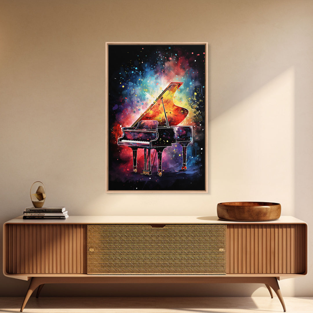 Galaxy Themed Grand Piano Wall Art, Musical Instrument Print, Studio Art, Framed Canvas Print, Piano Art, Baby Grand Piano