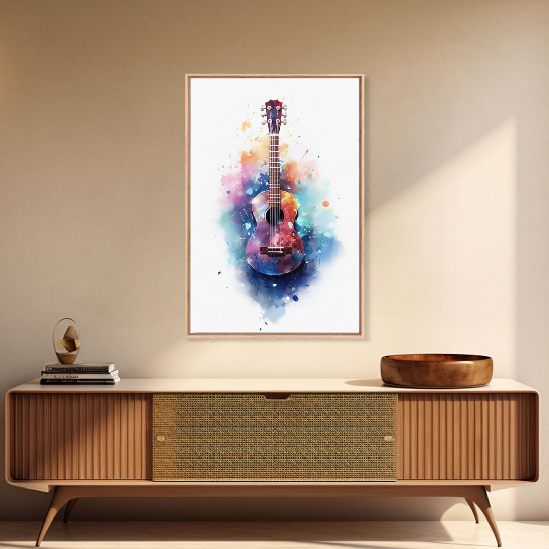 Ukelele Wall Art, Music Print, Framed Canvas Art, Graffiti Splatter Art Musical Instrument, Studio Wall Decor