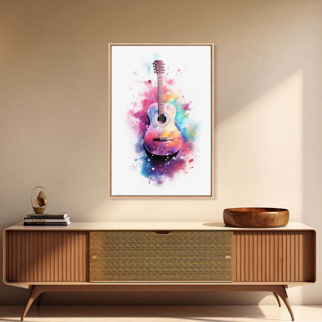 Acoustic Guitar Graffiti Art, Framed Canvas Print, Guitar Poster, Guitar Wall Art, Guitar Light, Gifts For Him, Watercolor Art, Music Art