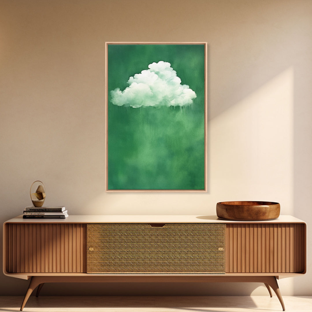 Emerald Green Rain Cloud Wall Art, Framed Canvas Or Poster Print, Abstract Art Print, Minimalist Wall Decor, Maximalist Decor, Dark Green