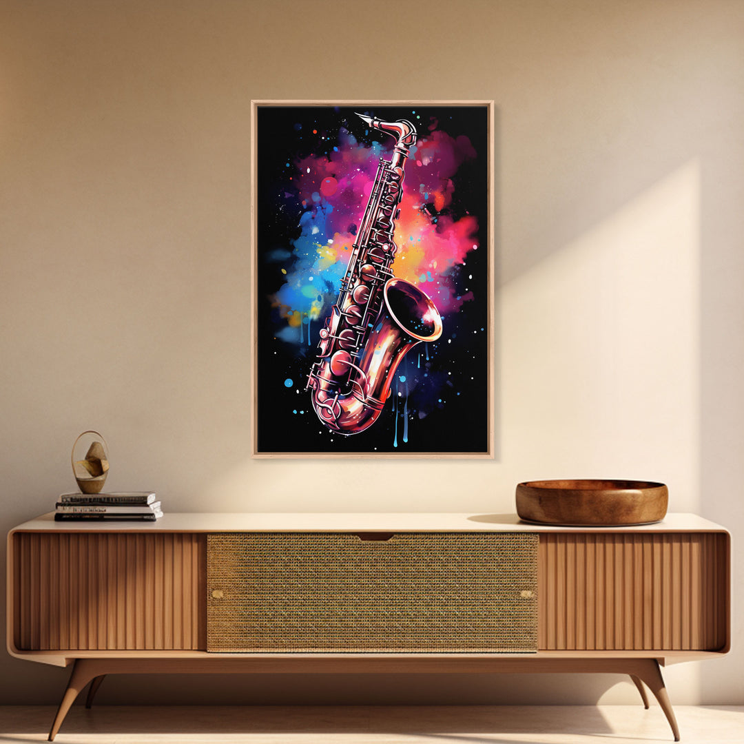 Unique Music Studio Gift, Saxophone Graffiti Art, Splatter Paint Art, Musician Gift, Marching Band Gift, Jazz Themed Art