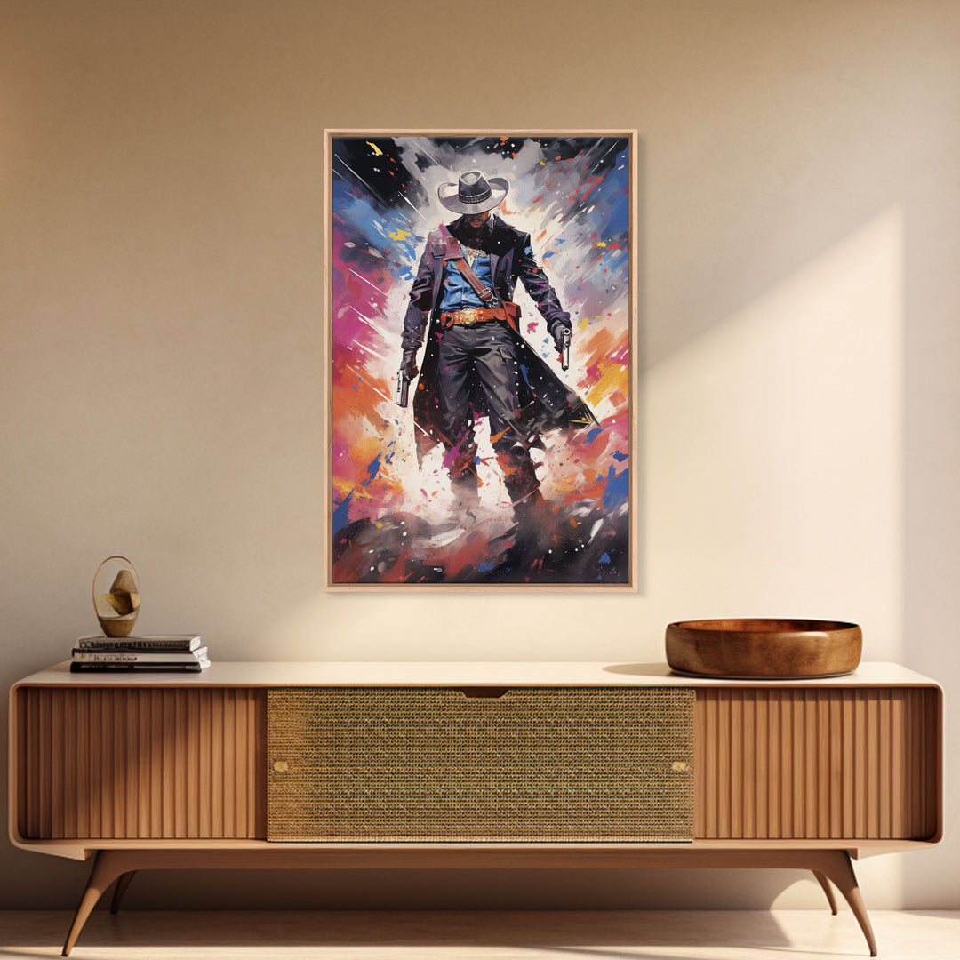 Cosmic Cyberpunk Cowboy Graffiti Art, Framed Canvas Print #4954