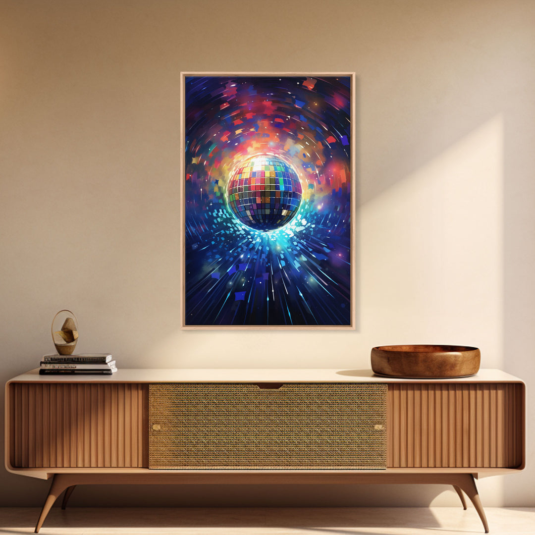 Galaxy Disco Ball, Framed Canvas Print, Music Studio Decor, Graduation Gift