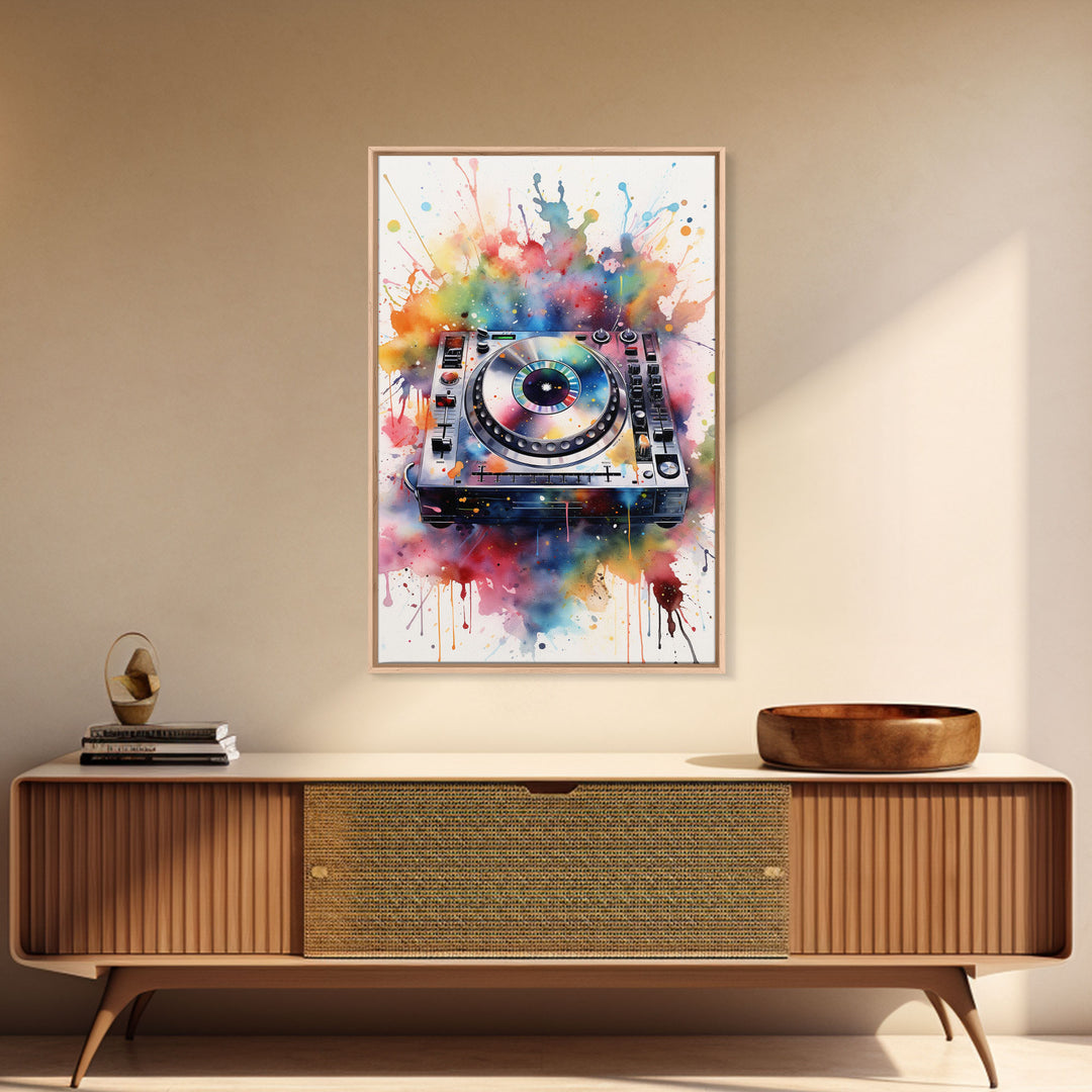 Turn Table Wall Art, DJ Art, Disc Jockey Decor, Music Studio Decor, Framed Canvas Print