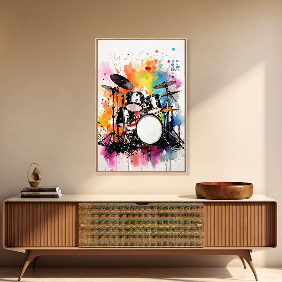 Drum Art, Gift For Drummer, Framed Canvas Print, Studio Art, Music Studio Decor, Drum Set