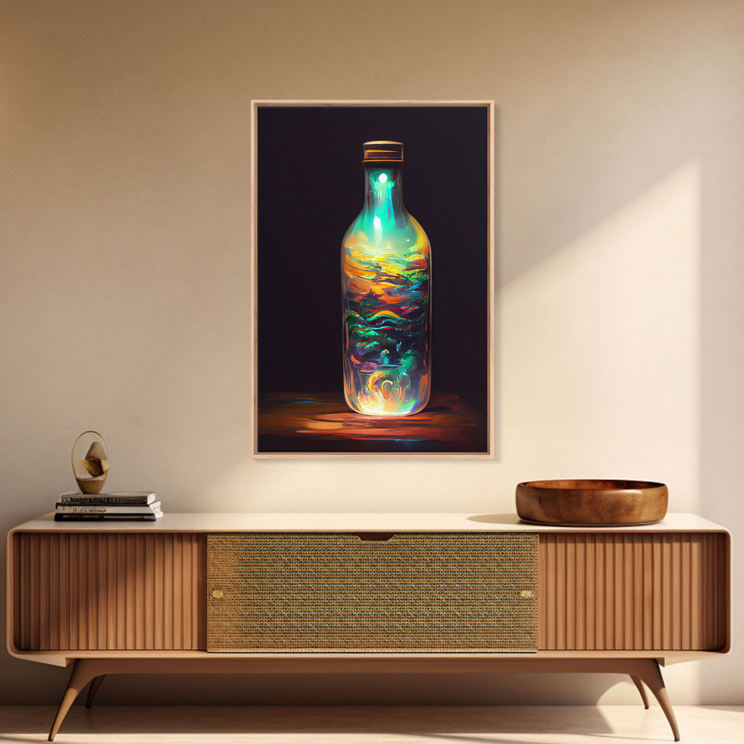 Miniature world in a bottle poster print, high fantasy wall art, magical wall art