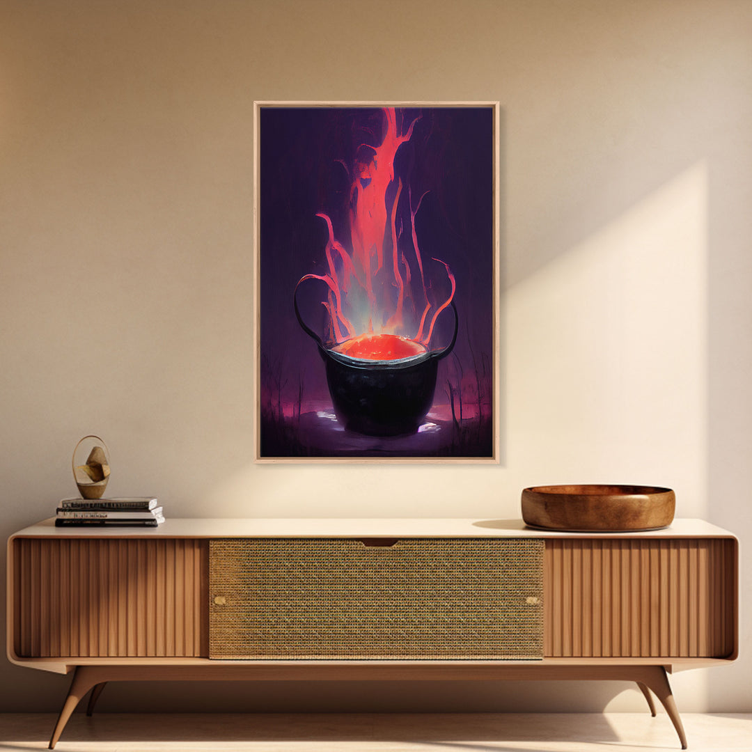 Spooky Witch's Cauldron Canvas Print, Halloween wall art, spooky home decor