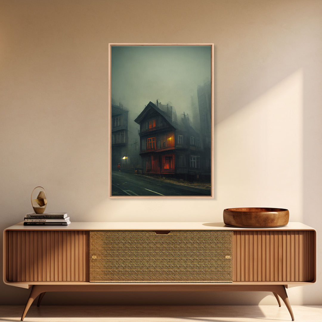 Spooky gloomy wall art, haunted house art, canvas print