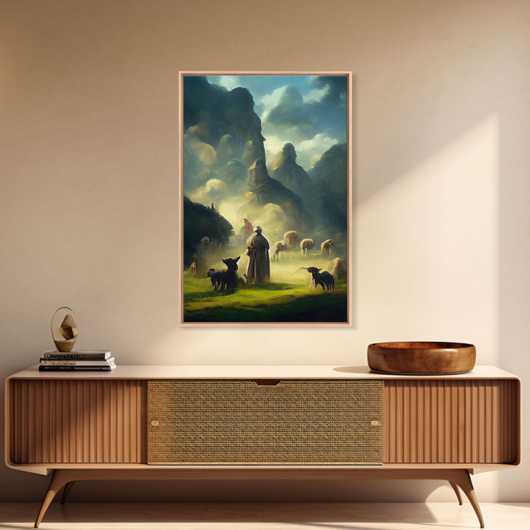 The shepherd and his flock, canvas print