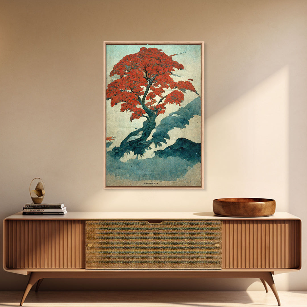 Japanese maple tree, fine art print, poster art, Vintage Japanese style wall art