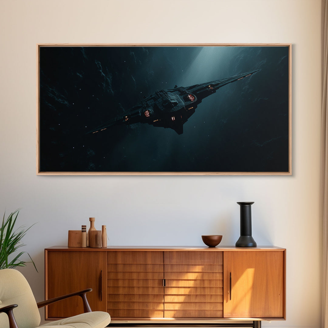 Cool Scifi Wall Art, Scifi Art, Framed Canvas Print, The Space Cruiser, Gull Wing Space Ship, Unique Art, Alien Wall Art