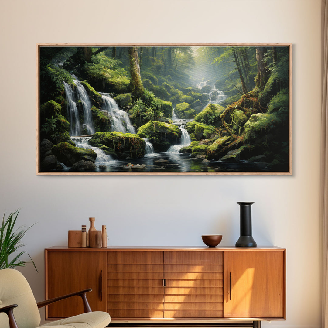 Waterfalls Art, Forest Wall Art, Summer Art, Trees Wall Print, Panoramic Art, Wall Art, Canvas Art, Landscape Art, Farmhouse Wall Decor