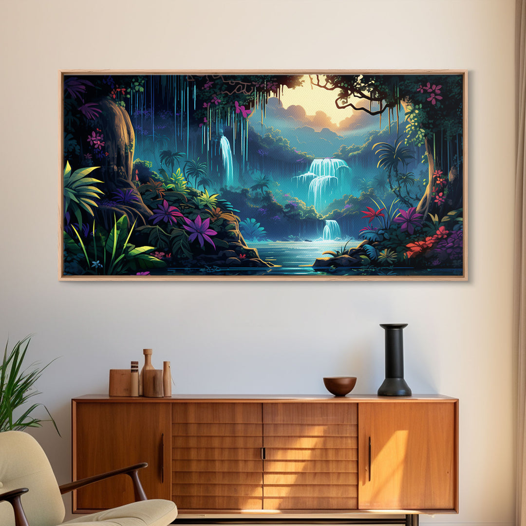 Fantasy Forest Wall Art, Waterfalls, Forest Wall Art, Trees Wall Print, Panoramic Art, Wall Art, Canvas Art, Landscape Art, Gaming Wall Art