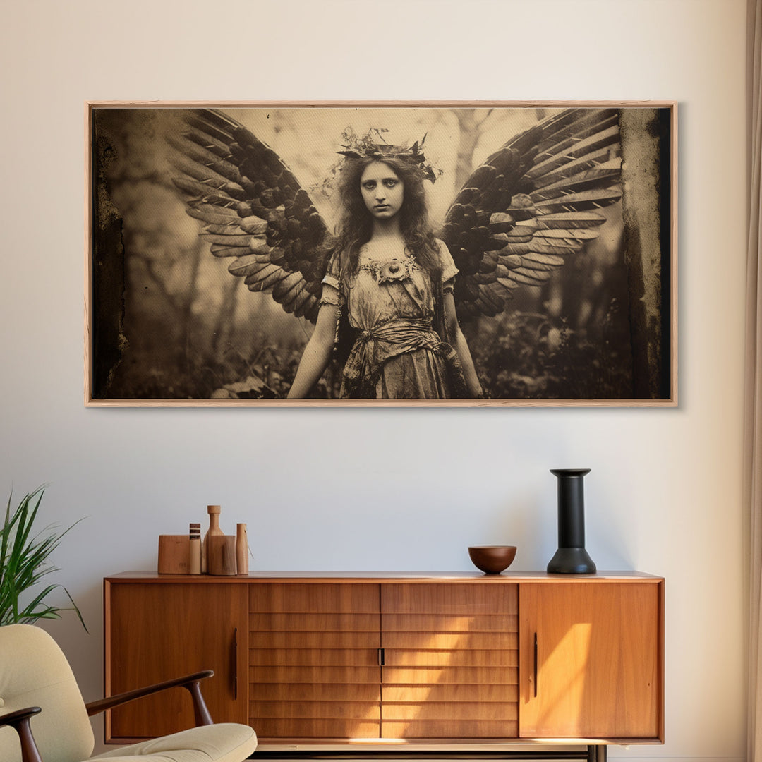 Tintype Photo Of An Angel, Angel Art, Angel Painting, Framed Canvas Print, Guardian Angel, Angel Art Print, Angel Wings, Religious Art