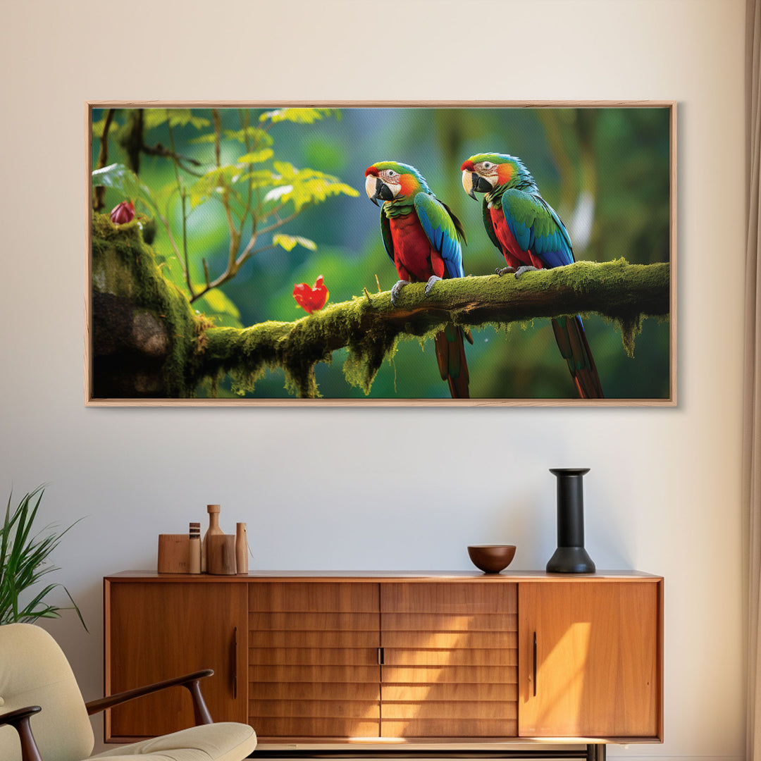 Parrot Painting, Tropical Wall Art, Animal Wall Art, Bird Art Print, Panoramic Art, Wall Art, Canvas Art, Landscape Art, Apartment Wall Art