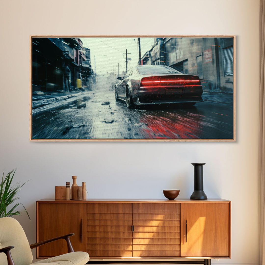 Cool Supercar Art, Framed Canvas Print, Cyberpunk Sportscar Painting, Futuristic Supercar Painting, Man Cave Decor, Gift For Him, Car Guy