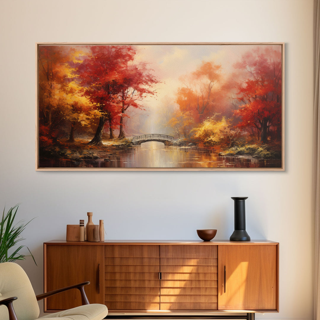 Fall Centerpiece, Beautiful Forest In Early Autumn, Landscape Framed Canvas Print Painting, Wall Art, Wall Decor, Autumn Decor, Farmhouse